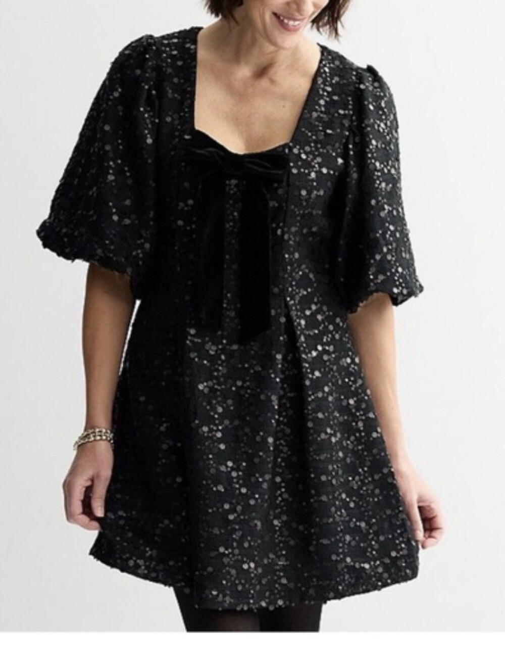 MNK Black Sequin Velvet Tie Mini Dress Size M Evening Party Holiday